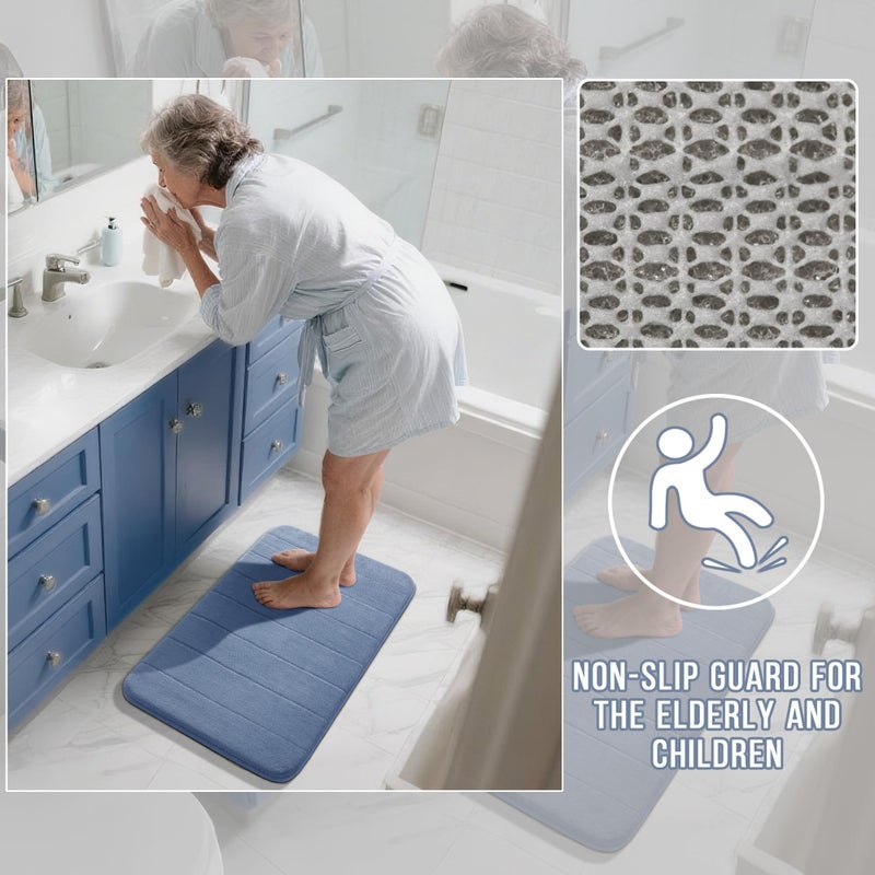Yimobra Memory Foam Bathroom Rugs Sets 2 Piece - Super Soft Absorbent Quick Dry Bath Mat Set, Machine Washable Non Slip Floor Carpet for Tub Shower & Single Sink (17x24 & 31.5x20 Inch, Denim Blue) - Image 5