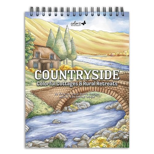 ColorIt Countryside: Colorful Cottages & Rural Retreats Adult Colouring Book with 50 Illustrations of Rural Scenes, Thick Perforated Paper, Hardcover and Ink Blotting Paper - Image 1