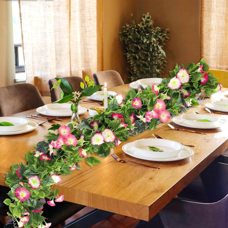 AirSun Artificial Morning Glory Flower Vines, 2pcs 15Feet Hanging Plants Silk Garland Fake Green Plant Home Garden Wall Fence Indoor Outdoor Wedding Birthday Decor (Rose Pink) - Image 5