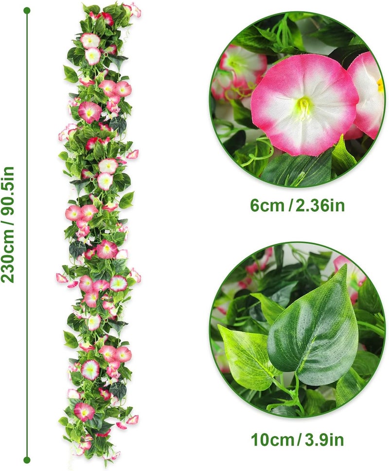AirSun Artificial Morning Glory Flower Vines, 2pcs 15Feet Hanging Plants Silk Garland Fake Green Plant Home Garden Wall Fence Indoor Outdoor Wedding Birthday Decor (Rose Pink) - Image 3