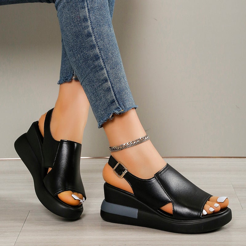 Women''s Summer Outfit Platform Wedge Sandals Women''s 2023-back One-button Sandals Large Size High Heel Sandals - Image 4
