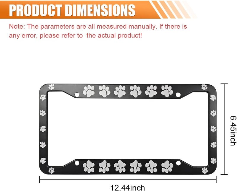 LHDOS 2PCS Paw Print Car License Plate Frame, 12'' x 6'' Aluminum Alloy Car License Holder, Dog Paw License Plate Cover with 2 Cup Coasters, 4 Tire Valve Stem Caps, 8 Nuts, 8 Washers, 8 Screws Modern color selections - Image 2