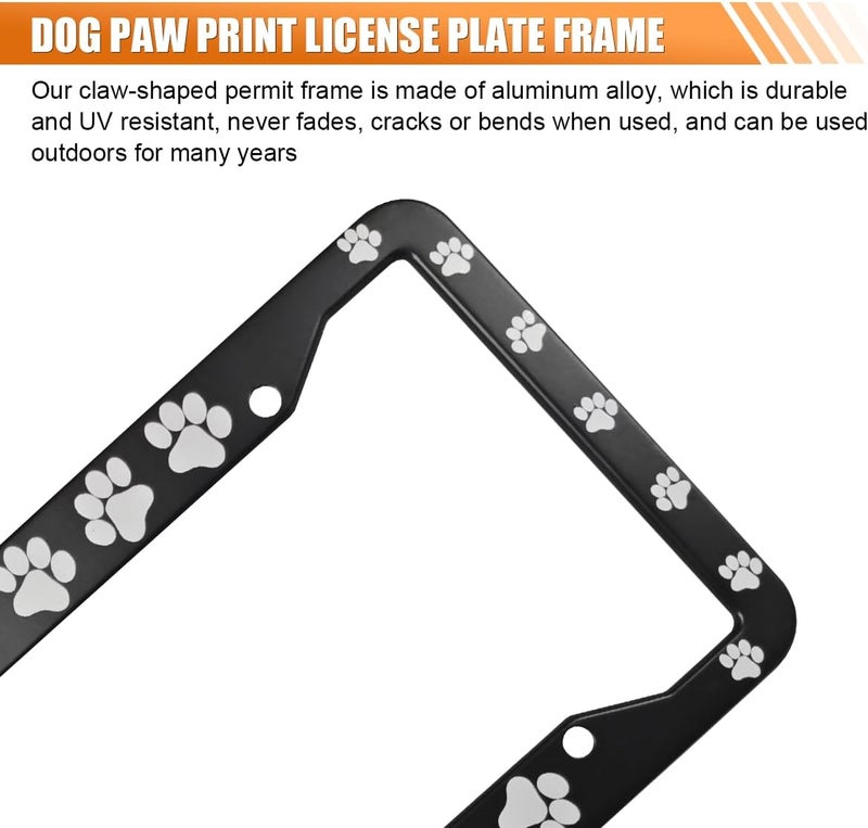 LHDOS 2PCS Paw Print Car License Plate Frame, 12'' x 6'' Aluminum Alloy Car License Holder, Dog Paw License Plate Cover with 2 Cup Coasters, 4 Tire Valve Stem Caps, 8 Nuts, 8 Washers, 8 Screws Modern color selections - Image 3