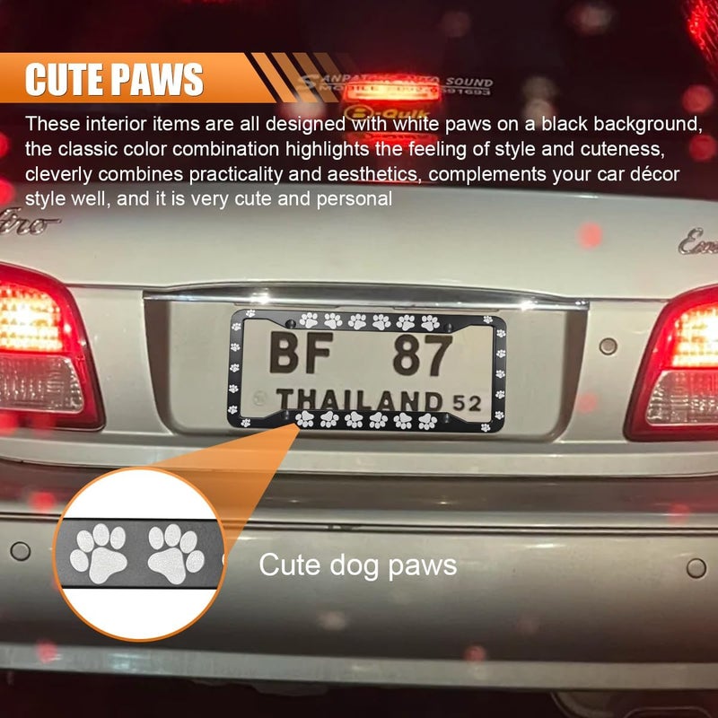 LHDOS 2PCS Paw Print Car License Plate Frame, 12'' x 6'' Aluminum Alloy Car License Holder, Dog Paw License Plate Cover with 2 Cup Coasters, 4 Tire Valve Stem Caps, 8 Nuts, 8 Washers, 8 Screws Modern color selections - Image 4