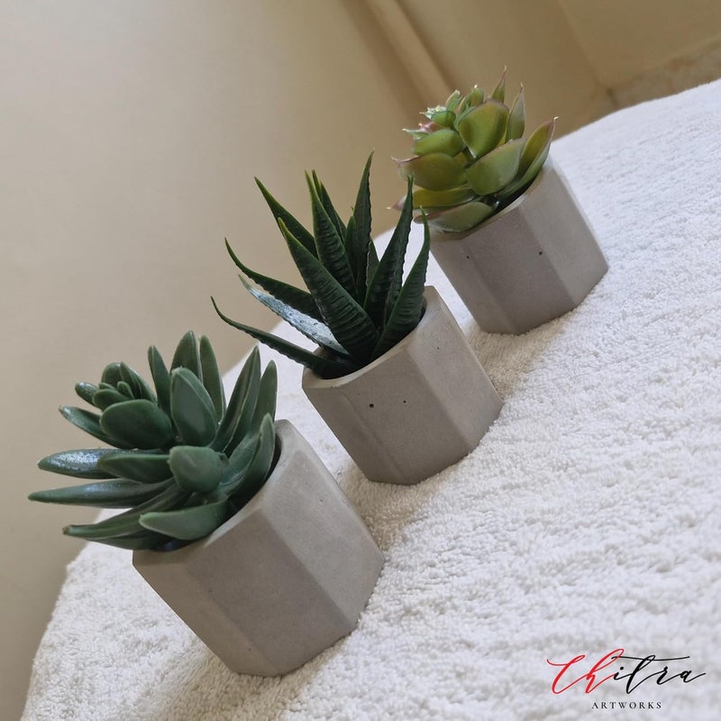 Chitra Artworks Artificial Plant With Pot Concrete Pot Cement Pot 35 Concrete PotPack Of 3 Grey - Image 4