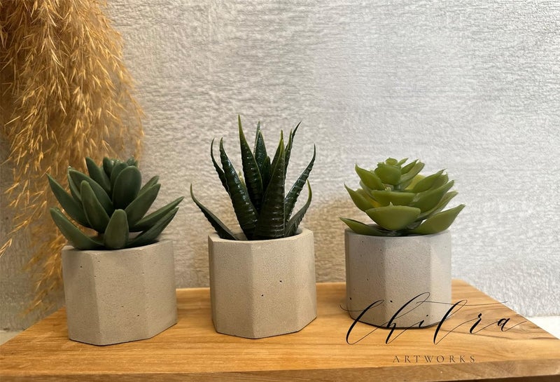 Chitra Artworks Artificial Plant With Pot Concrete Pot Cement Pot 35 Concrete PotPack Of 3 Grey - Image 1