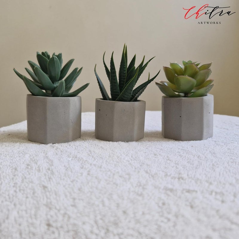 Chitra Artworks Artificial Plant With Pot Concrete Pot Cement Pot 35 Concrete PotPack Of 3 Grey - Image 3