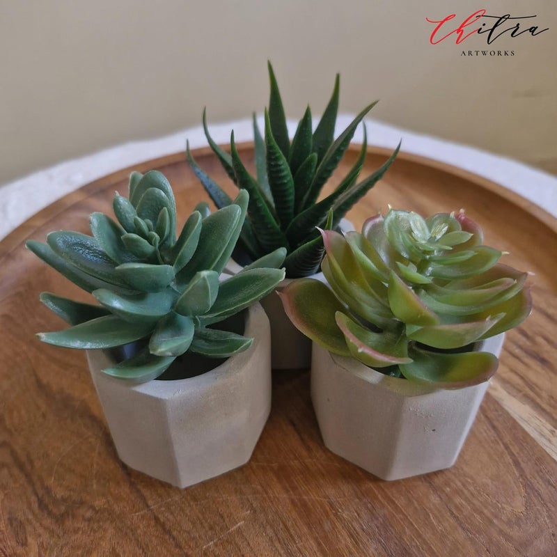Chitra Artworks Artificial Plant With Pot Concrete Pot Cement Pot 35 Concrete PotPack Of 3 Grey - Image 5