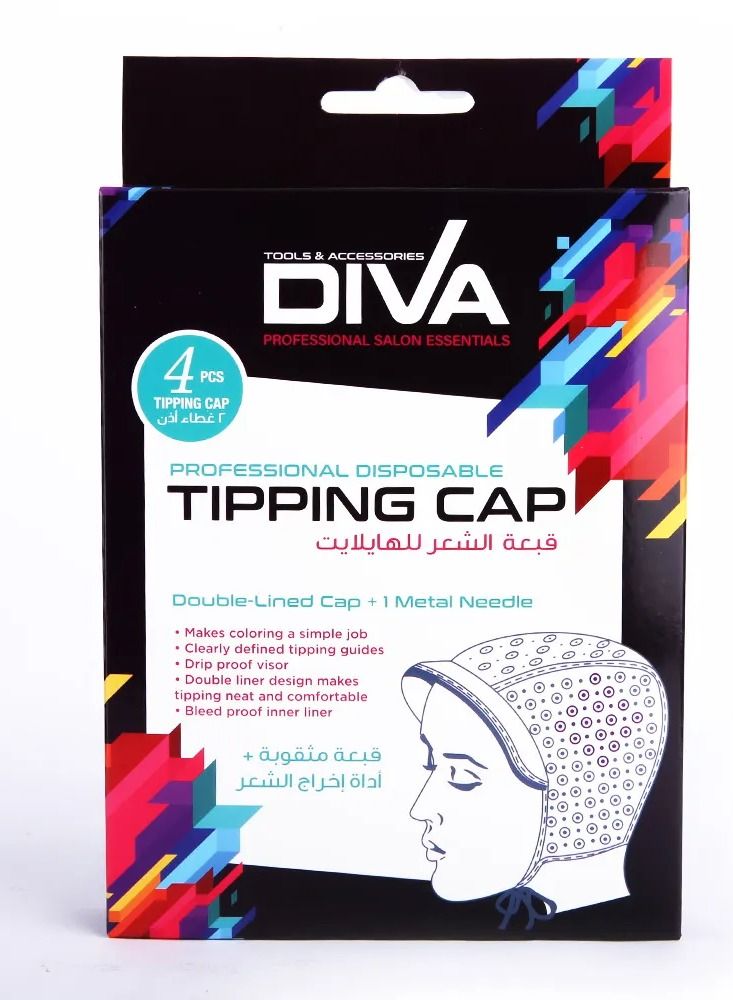 Diva Disposable Tipping Cap for Men & Women, Professional Hair Highlighting Cap with Pre-Punched Holes â€“ 4pcs Per Box - Image 1