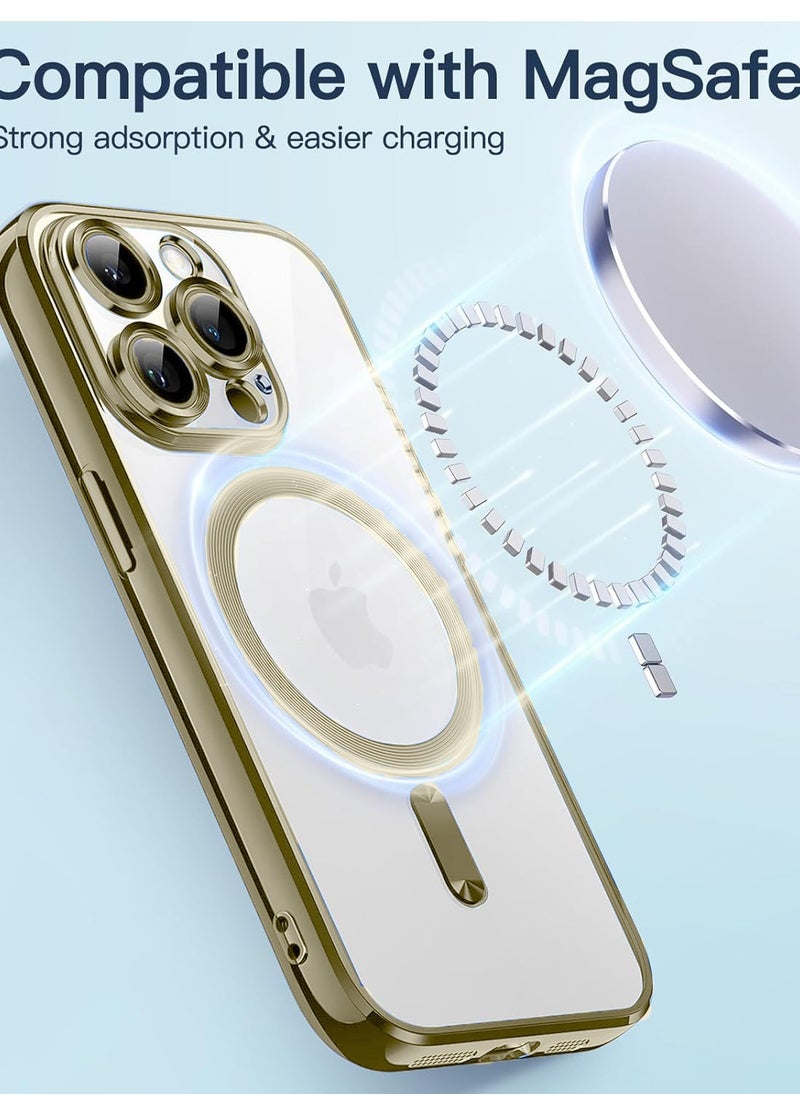 Wtech Magsafe Shockproof Luxury Plating Hybrid Clear PC Case Cover For Apple iPhone 15 Pro Max 2023 Gold  - Image 4