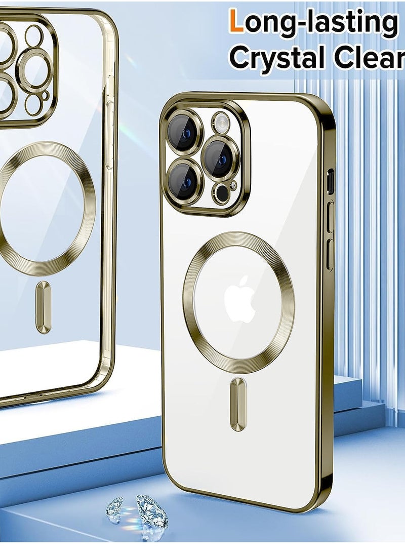 Wtech Magsafe Shockproof Luxury Plating Hybrid Clear PC Case Cover For Apple iPhone 15 Pro Max 2023 Gold  - Image 2