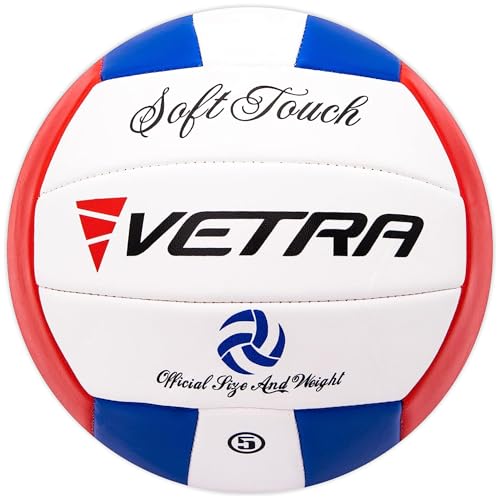 VETRA Soft-Touch Volleyball - Official Size 5 Blue/Red/White - Waterproof PVC Cover & Durable Stitched Training & Match Ball for Indoor, Outdoor & Beach Use - Adults & Kids - Image 1