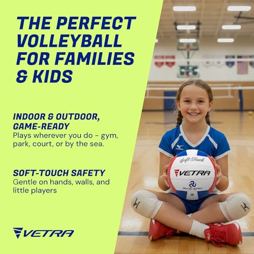 VETRA Soft-Touch Volleyball - Official Size 5 Blue/Red/White - Waterproof PVC Cover & Durable Stitched Training & Match Ball for Indoor, Outdoor & Beach Use - Adults & Kids - Image 2