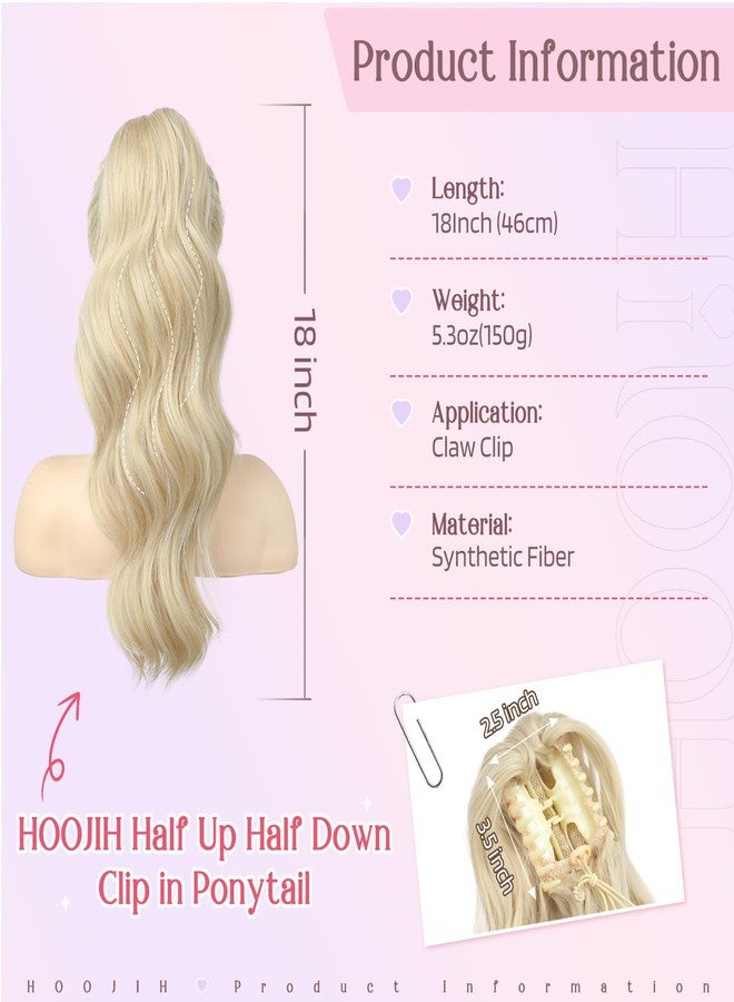 HOOJIH Clip in Ponytail Extension, Ponytail Extension 18 Inch Hair Ponytail Extension Wavy Ponytail Fluffy Soft Clip on Ponytail Synthetic Fiber Ponytail Hair Pieces for Women - Cool Light Blonde - Image 2