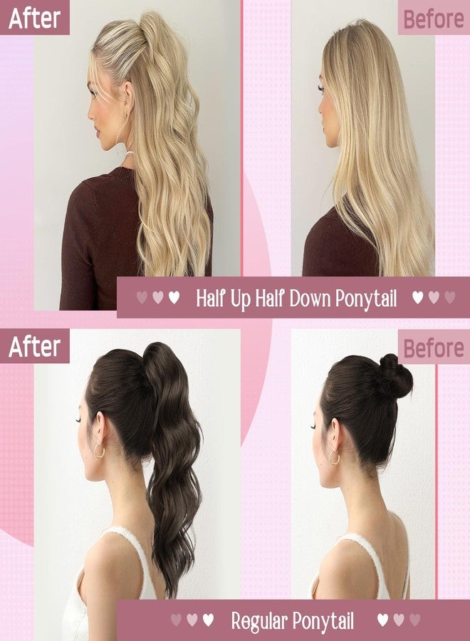 HOOJIH Clip in Ponytail Extension, Ponytail Extension 18 Inch Hair Ponytail Extension Wavy Ponytail Fluffy Soft Clip on Ponytail Synthetic Fiber Ponytail Hair Pieces for Women - Cool Light Blonde - Image 3