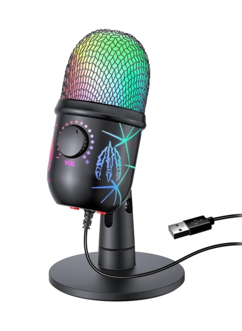 Gaming Microphone, USB Computer Microphone for PC, Mac, PS4/5, Condenser Podcast Mic for Studio Recording, YouTube, Streaming, Live,with Headphone Jack, Led Light, Mute, Gain, Noise Cancellation - Image 1