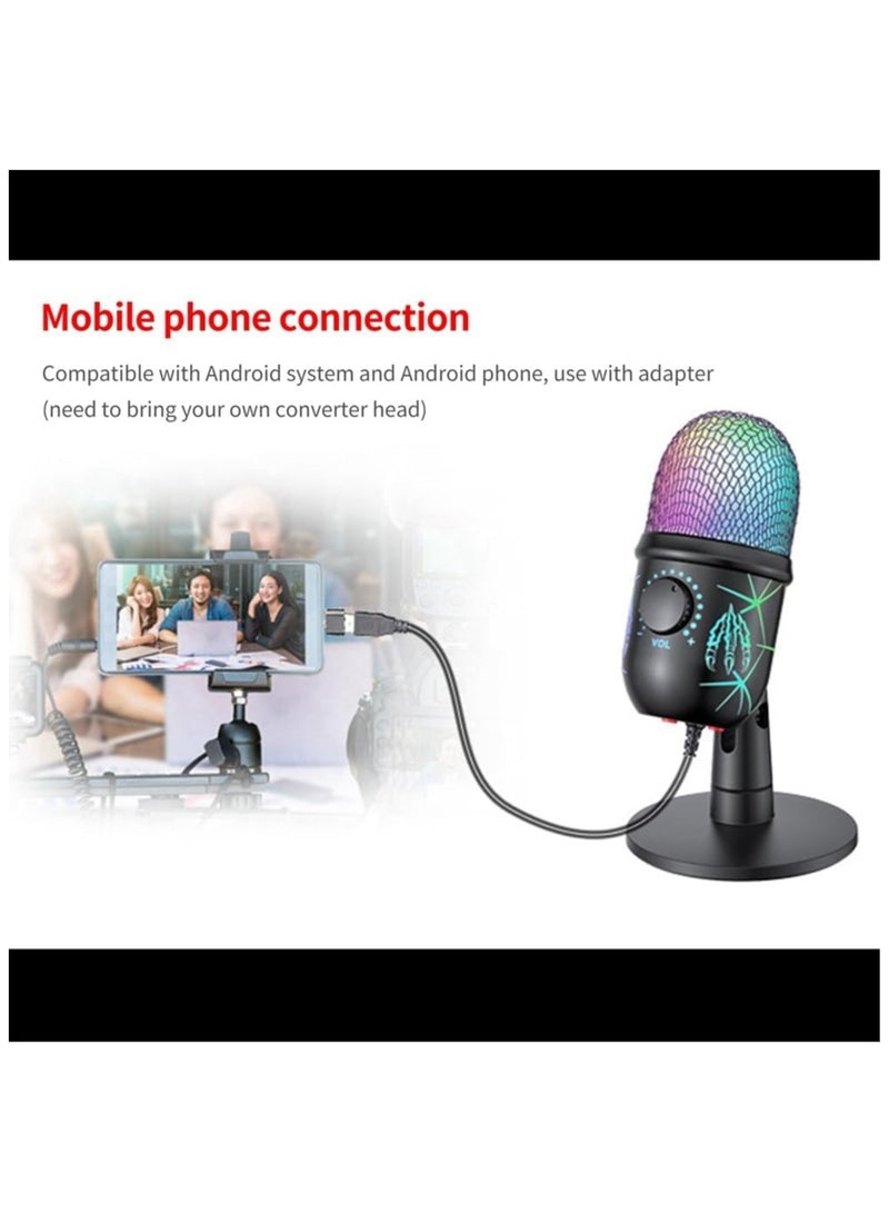 Gaming Microphone, USB Computer Microphone for PC, Mac, PS4/5, Condenser Podcast Mic for Studio Recording, YouTube, Streaming, Live,with Headphone Jack, Led Light, Mute, Gain, Noise Cancellation - Image 2
