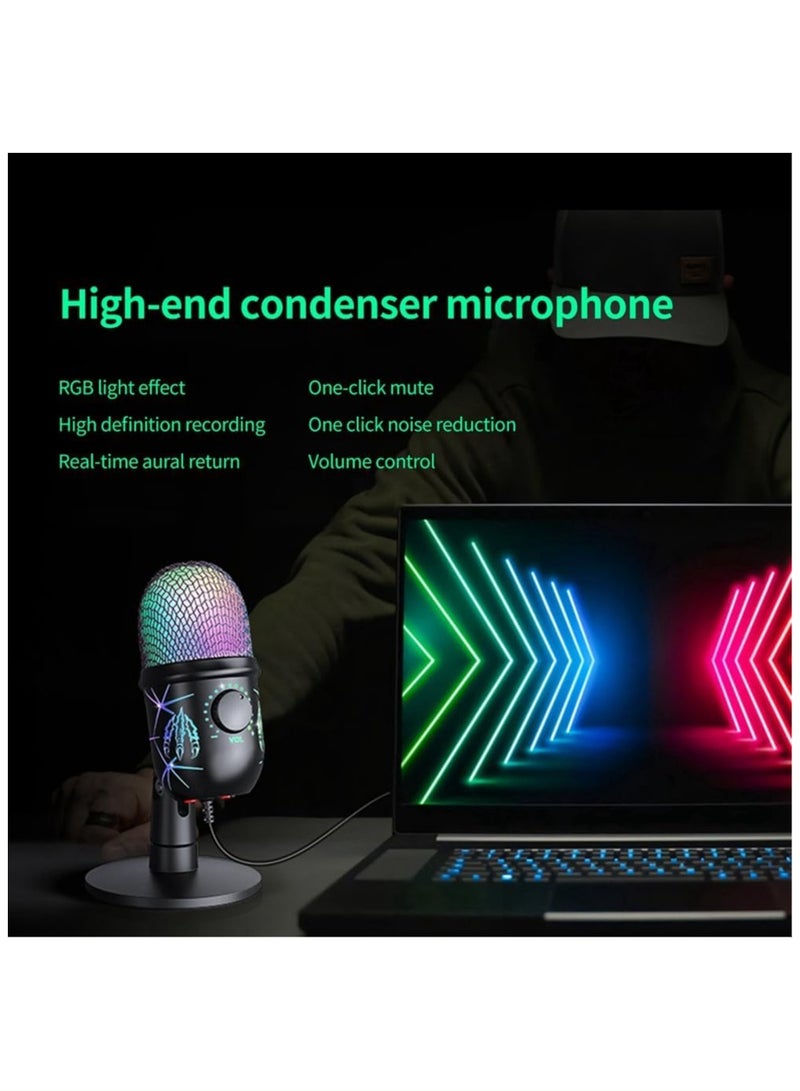 Gaming Microphone, USB Computer Microphone for PC, Mac, PS4/5, Condenser Podcast Mic for Studio Recording, YouTube, Streaming, Live,with Headphone Jack, Led Light, Mute, Gain, Noise Cancellation - Image 3