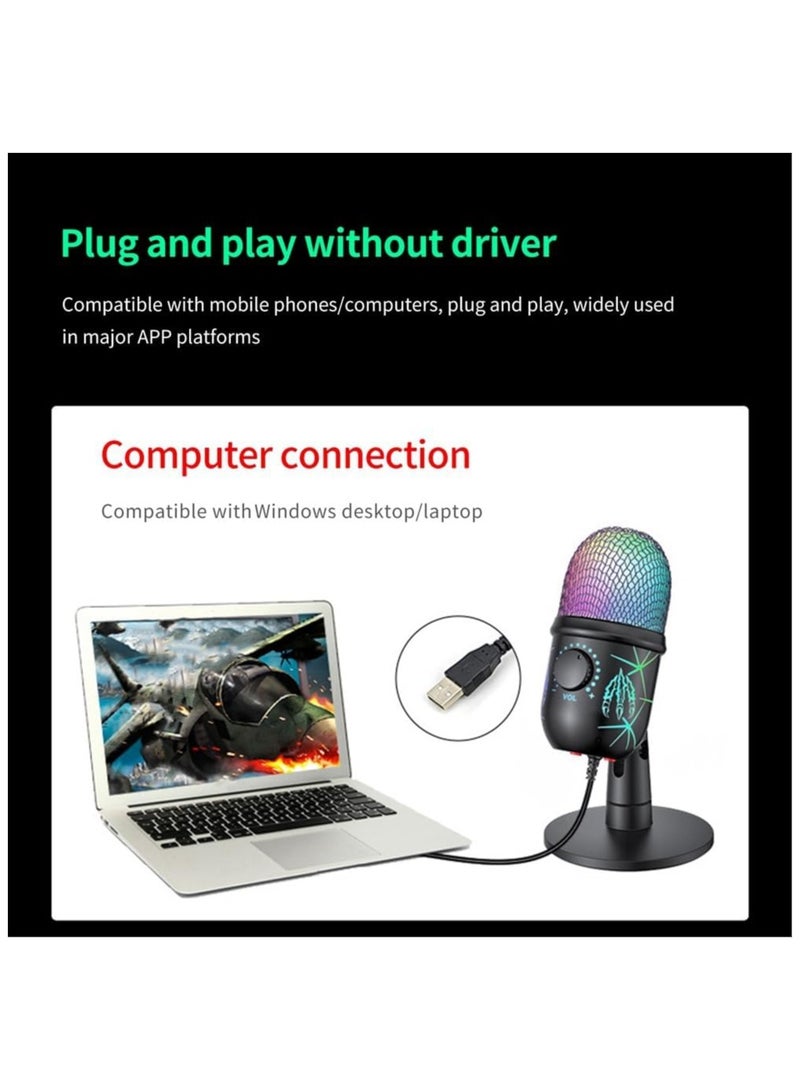 Gaming Microphone, USB Computer Microphone for PC, Mac, PS4/5, Condenser Podcast Mic for Studio Recording, YouTube, Streaming, Live,with Headphone Jack, Led Light, Mute, Gain, Noise Cancellation - Image 4