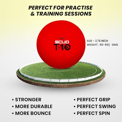 SCUD T10 PVC Wind Ball for Practice | Indoor & Outdoor Soft Training Cricket Ball for Coaching & Daily Practice | Lightweight 80-85 g Durable PVC Construction (Pack of 3pc Balls, Red) - Image 3