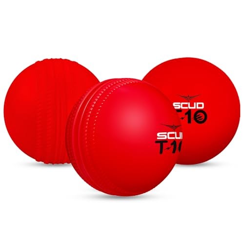 SCUD T10 PVC Wind Ball for Practice | Indoor & Outdoor Soft Training Cricket Ball for Coaching & Daily Practice | Lightweight 80-85 g Durable PVC Construction (Pack of 3pc Balls, Red) - Image 1