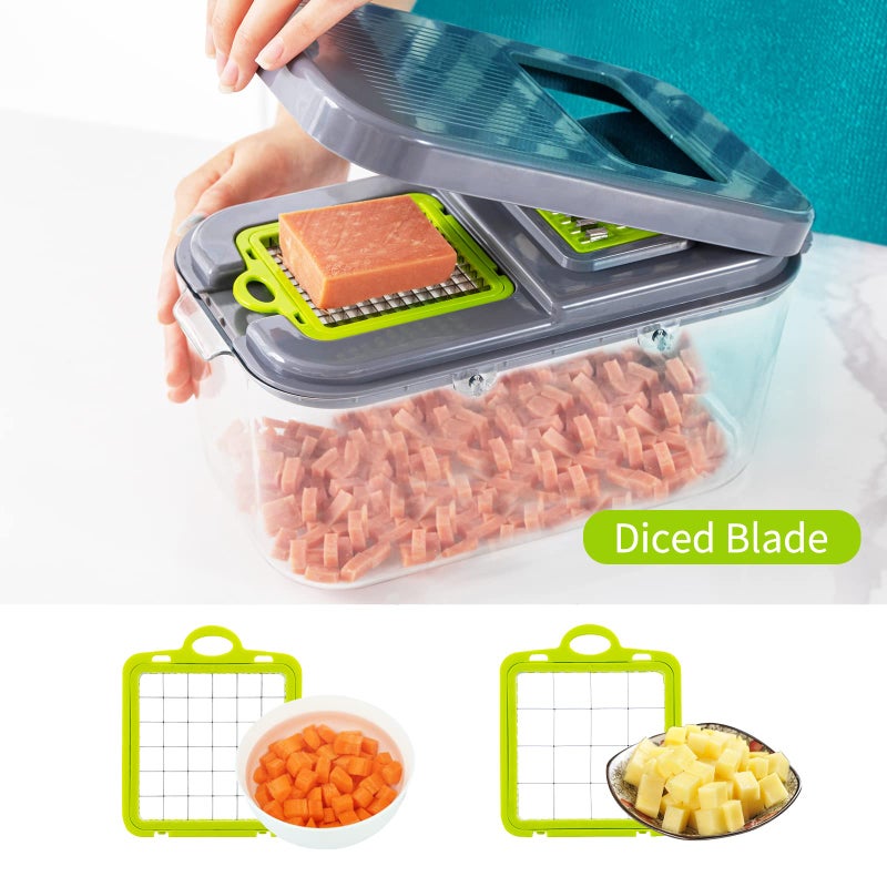Irishom Vegetable Cutter 22-in-1, Mandoline Slicer with 13 Blades, with Container for Egg| Cheese Grater | Veggie Dicer | Onion Mincer Chopper - Image 4