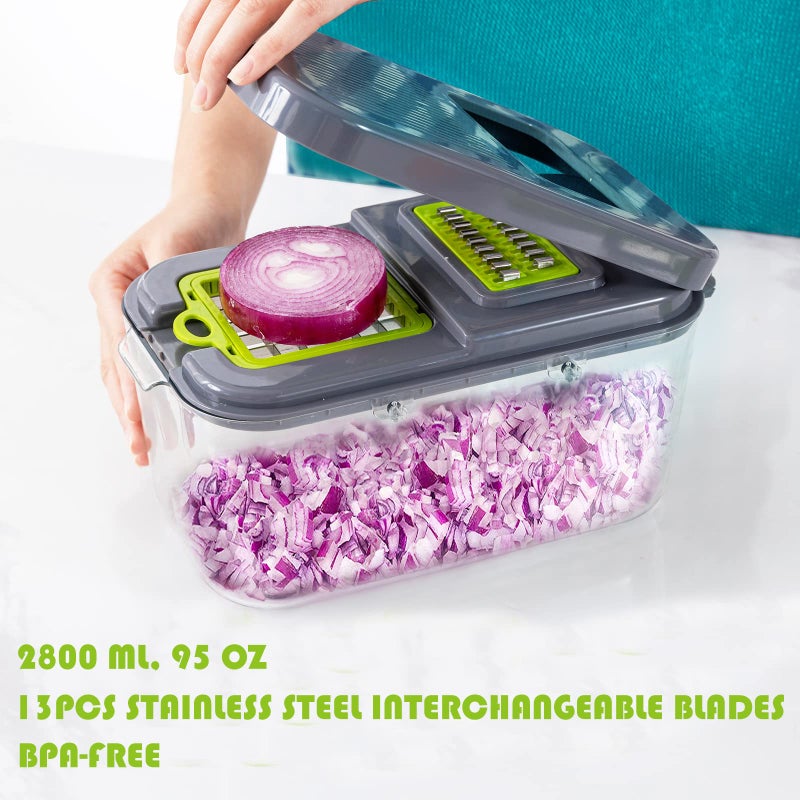 Irishom Vegetable Cutter 22-in-1, Mandoline Slicer with 13 Blades, with Container for Egg| Cheese Grater | Veggie Dicer | Onion Mincer Chopper - Image 2
