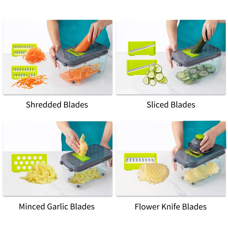 Irishom Vegetable Cutter 22-in-1, Mandoline Slicer with 13 Blades, with Container for Egg| Cheese Grater | Veggie Dicer | Onion Mincer Chopper - Image 3