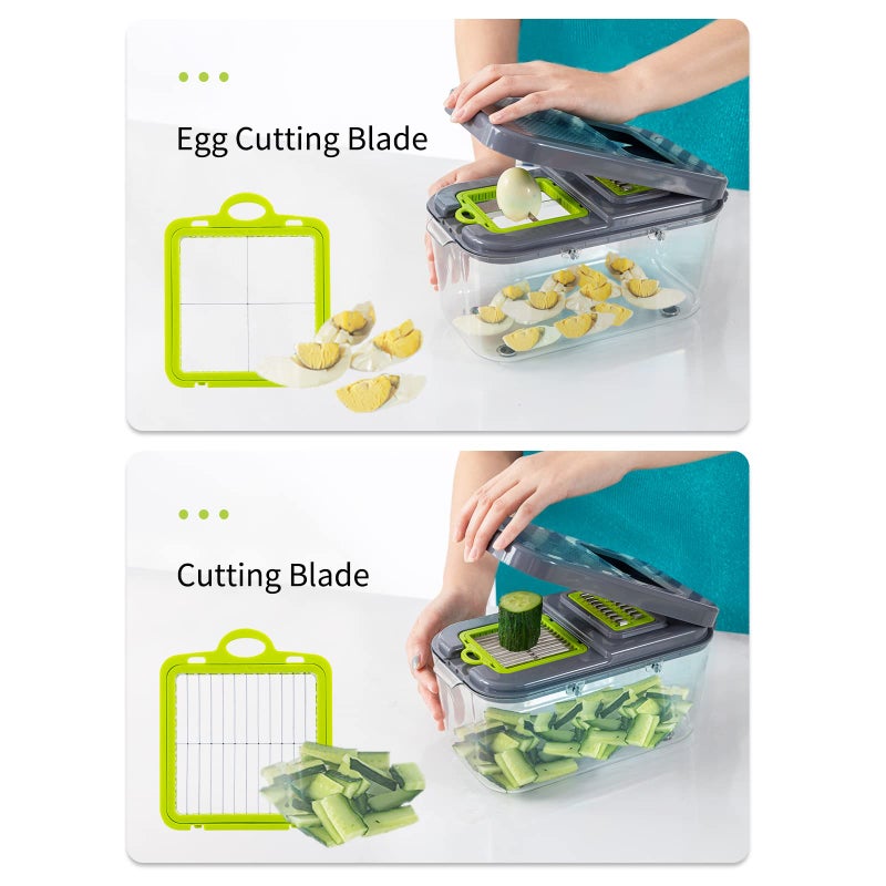 Irishom Vegetable Cutter 22-in-1, Mandoline Slicer with 13 Blades, with Container for Egg| Cheese Grater | Veggie Dicer | Onion Mincer Chopper - Image 5