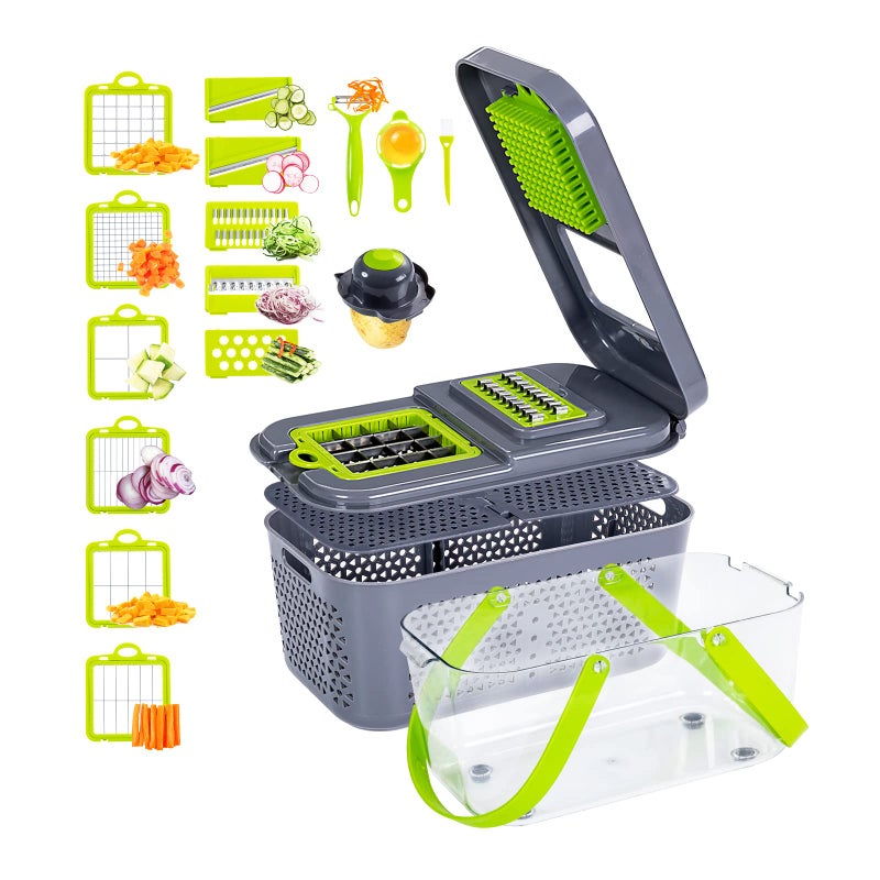 Irishom Vegetable Cutter 22-in-1, Mandoline Slicer with 13 Blades, with Container for Egg| Cheese Grater | Veggie Dicer | Onion Mincer Chopper - Image 1