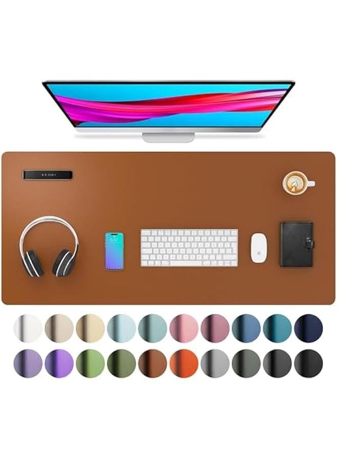 HOOKOR Leather Desk Pad Protector,Mouse Pad,Office Desk Mat, Non-Slip PU Leather Desk Blotter,Laptop Desk Pad,Waterproof Desk Writing Pad for Office and Home (Brown, 90x40cm) - Image 1