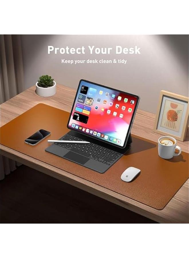 HOOKOR Leather Desk Pad Protector,Mouse Pad,Office Desk Mat, Non-Slip PU Leather Desk Blotter,Laptop Desk Pad,Waterproof Desk Writing Pad for Office and Home (Brown, 90x40cm) - Image 3