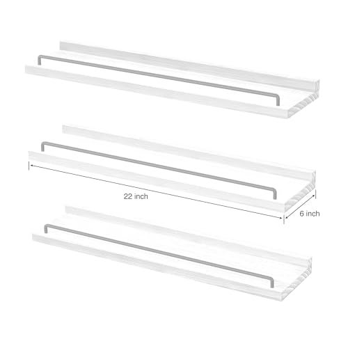 RYOFOBETTO 22 inches Long Floating Shelves Bathroom Decor Shelves Over Toilet Farmhouse Wall Shelves for Living Room Bedroom Picture Frames Plants Kitchen Set of 3 White and Grey - Image 3