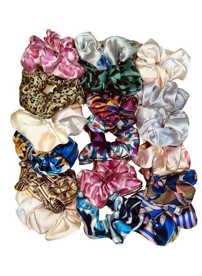 Drishti Printed Hair Scrunchies Hair Ponytail Holder Satin Fabric For Girl And Women Multicolor (Pack of-24) - Image 2