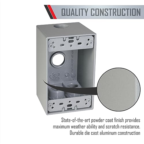 TayMac SD475S Weatherproof Box, 1-Gang, (4) 3/4-Inch Outlets, Deep, Gray - Image 2