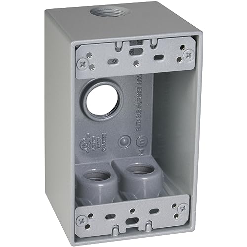 TayMac SD475S Weatherproof Box, 1-Gang, (4) 3/4-Inch Outlets, Deep, Gray - Image 1