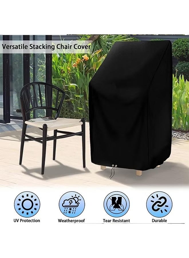 Outdoor Chair Covers, Patio Stacking Chair Cover Oxford Cloth Material, Black Waterproof Garden Chair Covers Waterproof, Chair Covers with Adjustable Cord (120x80x65) - Image 4