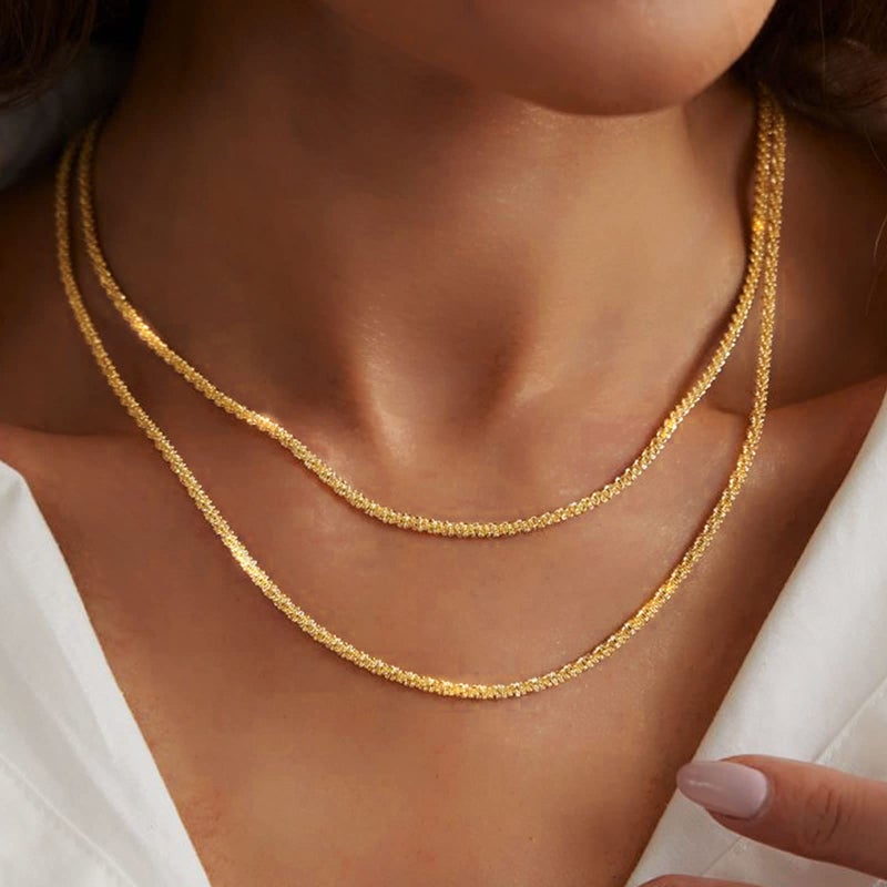 Tasiso Gold Plated Rope Chain Necklace Dainty Shiny Twist Chain Necklace For Women Sparkling Choker Necklace Set Stacking Minimalist Jewelry Gift 38/42CM - Image 3