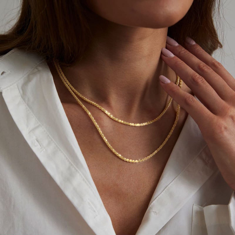 Tasiso Gold Plated Rope Chain Necklace Dainty Shiny Twist Chain Necklace For Women Sparkling Choker Necklace Set Stacking Minimalist Jewelry Gift 38/42CM - Image 2
