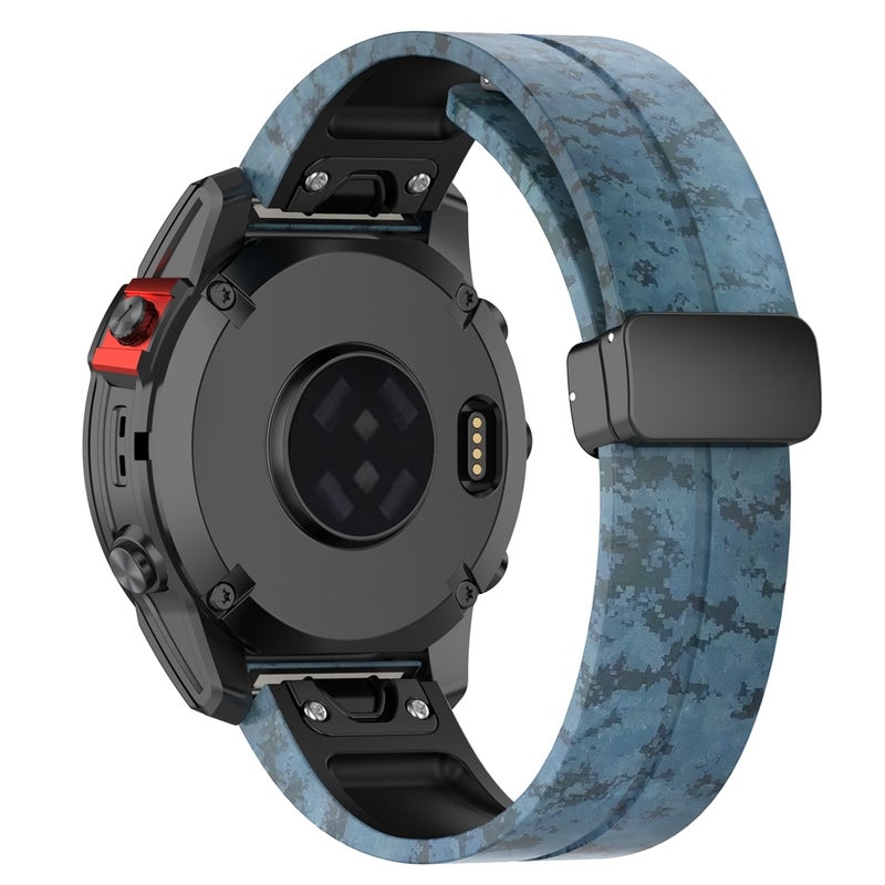 S-TOP For Garmin Fenix 7X Magnetic Folding Black Buckle Color Printed Silicone Watch Band(Mosaic) - Image 2