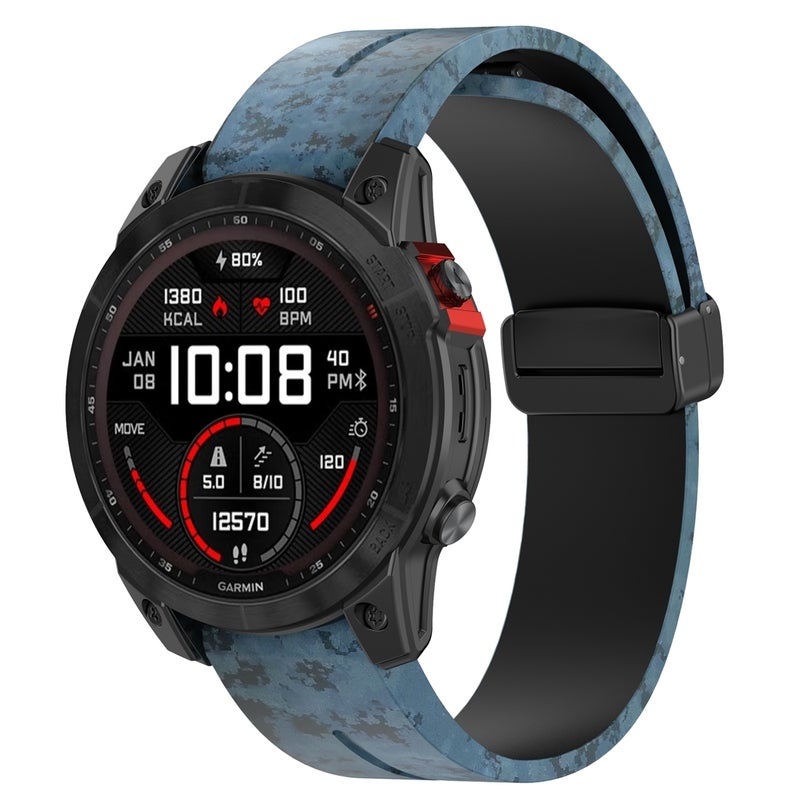 S-TOP For Garmin Fenix 7X Magnetic Folding Black Buckle Color Printed Silicone Watch Band(Mosaic) - Image 1