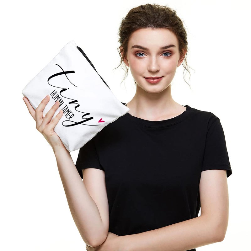 Fokongna Teacher Appreciation Gifts Funny Babysitter Mom Gifts for Women Preschool Kindergarten Teacher Gift Daycare Teacher Supplies Christmas Gift Makeup Cosmetic Bag Travel Organizer Tiny Human Tamer - Image 5