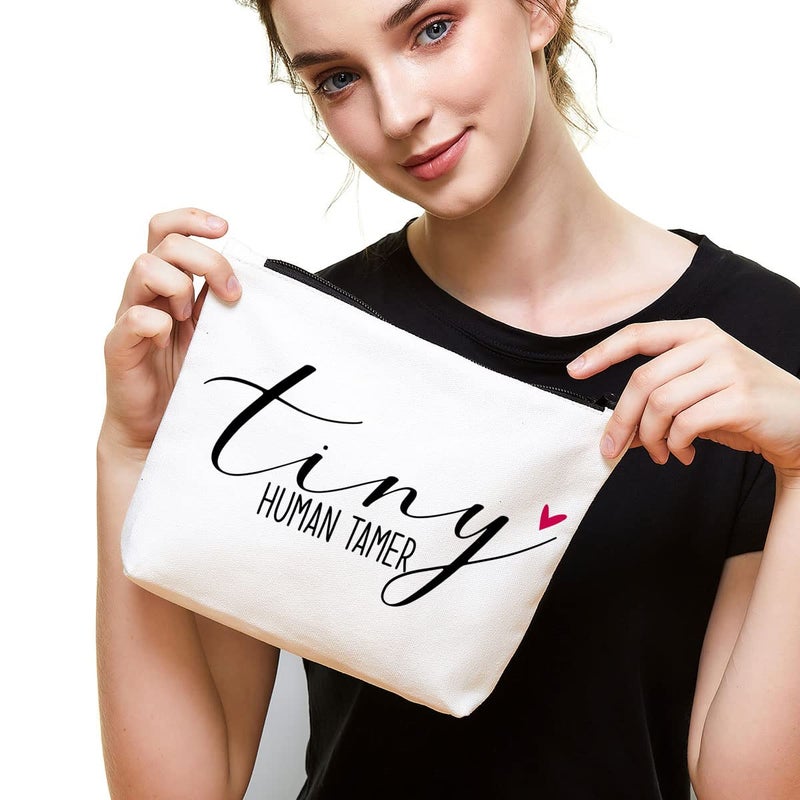 Fokongna Teacher Appreciation Gifts Funny Babysitter Mom Gifts for Women Preschool Kindergarten Teacher Gift Daycare Teacher Supplies Christmas Gift Makeup Cosmetic Bag Travel Organizer Tiny Human Tamer - Image 3