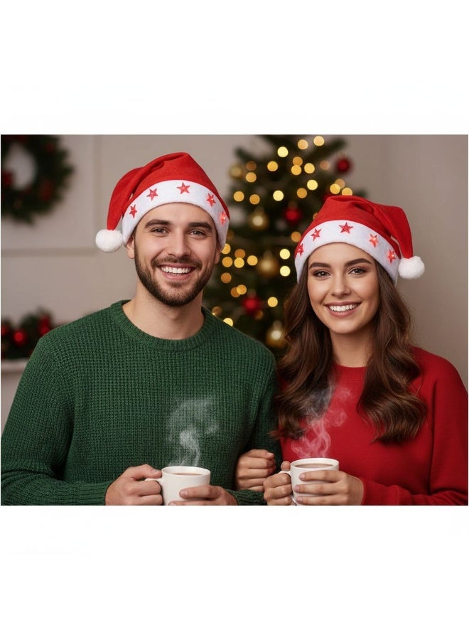 هات قبعة سانتا مع نجوم حمراء مضيئة - Image 2