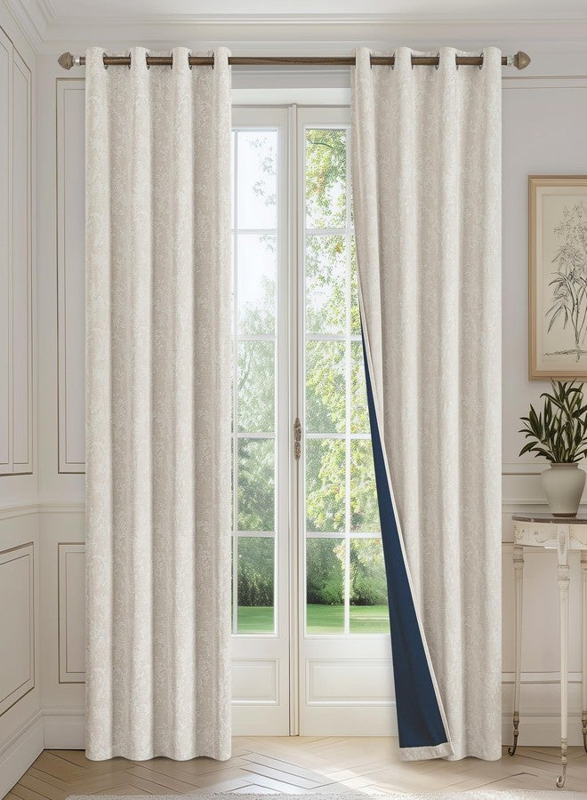 FMFUNCTEX Beige Floral Jacquard Blackout Curtains 84 Inches Long for Bedroom, Scroll Flower Chenille Farmhouse Curtains for Living Room Darkening Thermal Insulated Grommet Window Drapes 2 Panels - Image 2