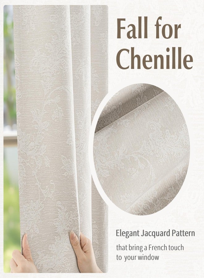 FMFUNCTEX Beige Floral Jacquard Blackout Curtains 84 Inches Long for Bedroom, Scroll Flower Chenille Farmhouse Curtains for Living Room Darkening Thermal Insulated Grommet Window Drapes 2 Panels - Image 5