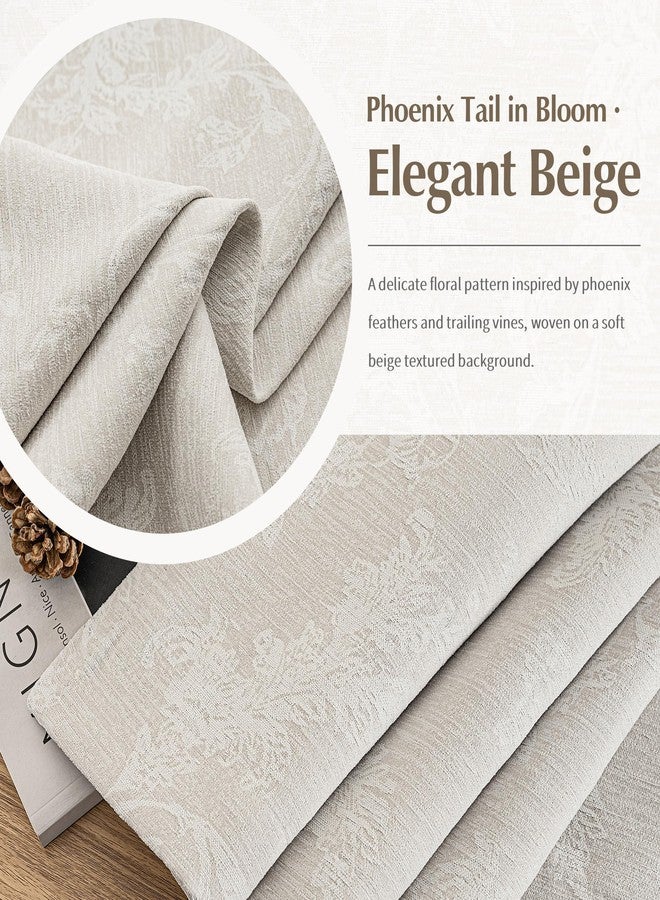 FMFUNCTEX Beige Floral Jacquard Blackout Curtains 84 Inches Long for Bedroom, Scroll Flower Chenille Farmhouse Curtains for Living Room Darkening Thermal Insulated Grommet Window Drapes 2 Panels - Image 4