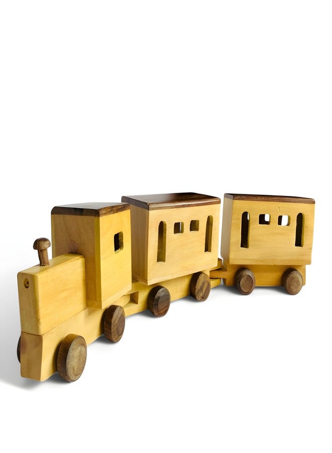 MarvelStore Handcrafted Wooden Toy Train Set | Classic Vintage Style with Two Attached bogie | Eco-Friendly,Non-Toxic, Durable Perfect for Toddlers | Beautiful Natural Wood Finish for Kid(Wooden Handicraft Train) - Image 1