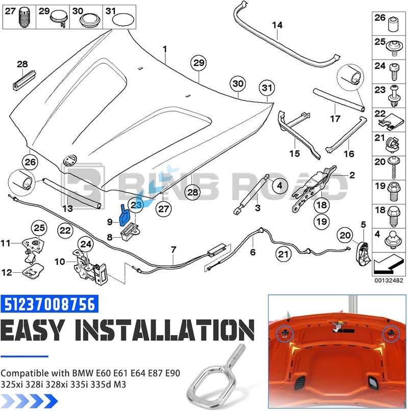 BINB ROAD Hood Catch Lock Bracket 51237008756 for BMW 3 Series M3 E60 E61 E64 E87 E90 - Image 2
