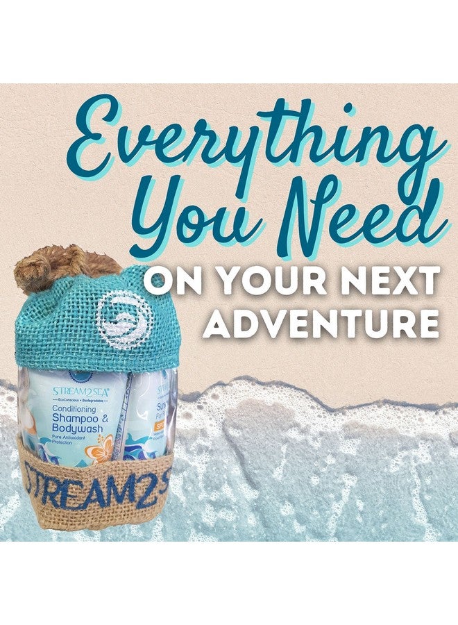 STREAM 2 SEA مجموعة هدايا للعناية بالجسم والشعر لرحلات صديقة للبيئة شامبو وغسول الجسم بلسم SPF30 SPF20 وواقٍ شمسٍ معدني SPF 30 بخلاصة الخيار بالنعناع وترطيب بلسم الشفاه بالفانيليا الكرزية من ستريم2سي - Image 3
